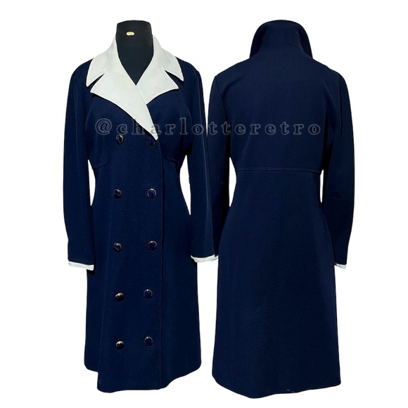 vintage Jackets & Blazers - 60s vtg BUTTE KNIT Navy Blue Double-Breasted Coat Dress
